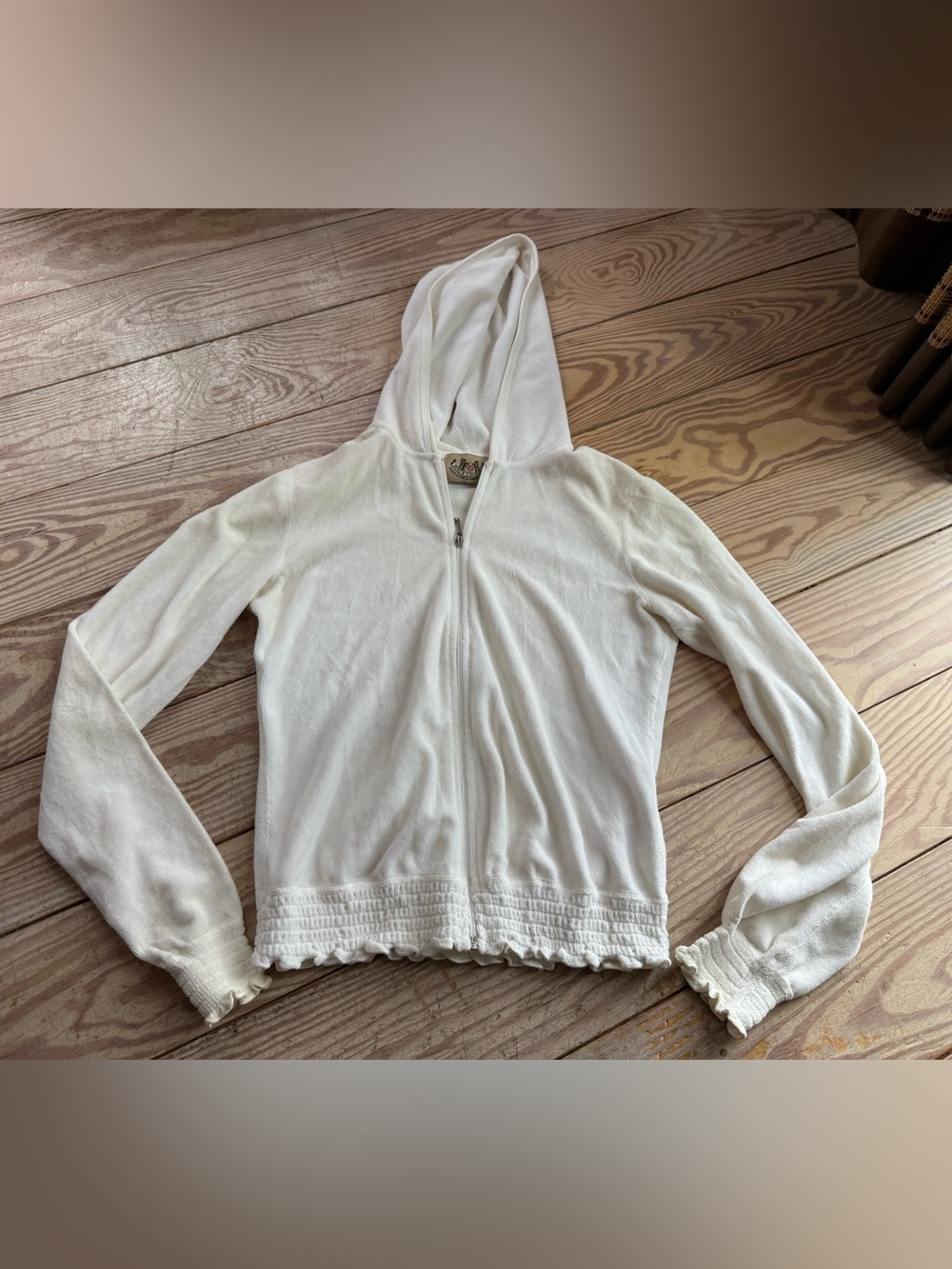 Juicy Couture White Terry Cloth Zip-Up Hoodie Size M